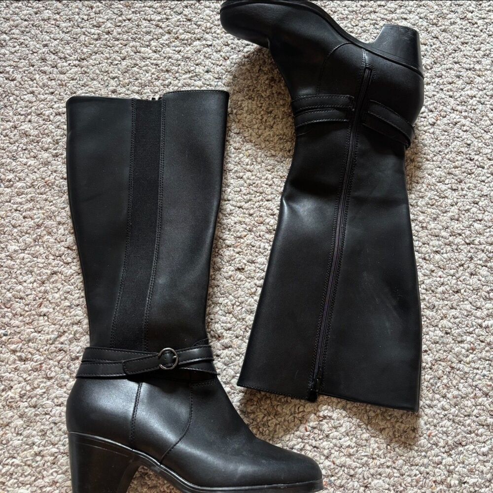 Clarks Black Leather Knee High Boots Women's Size 8.5